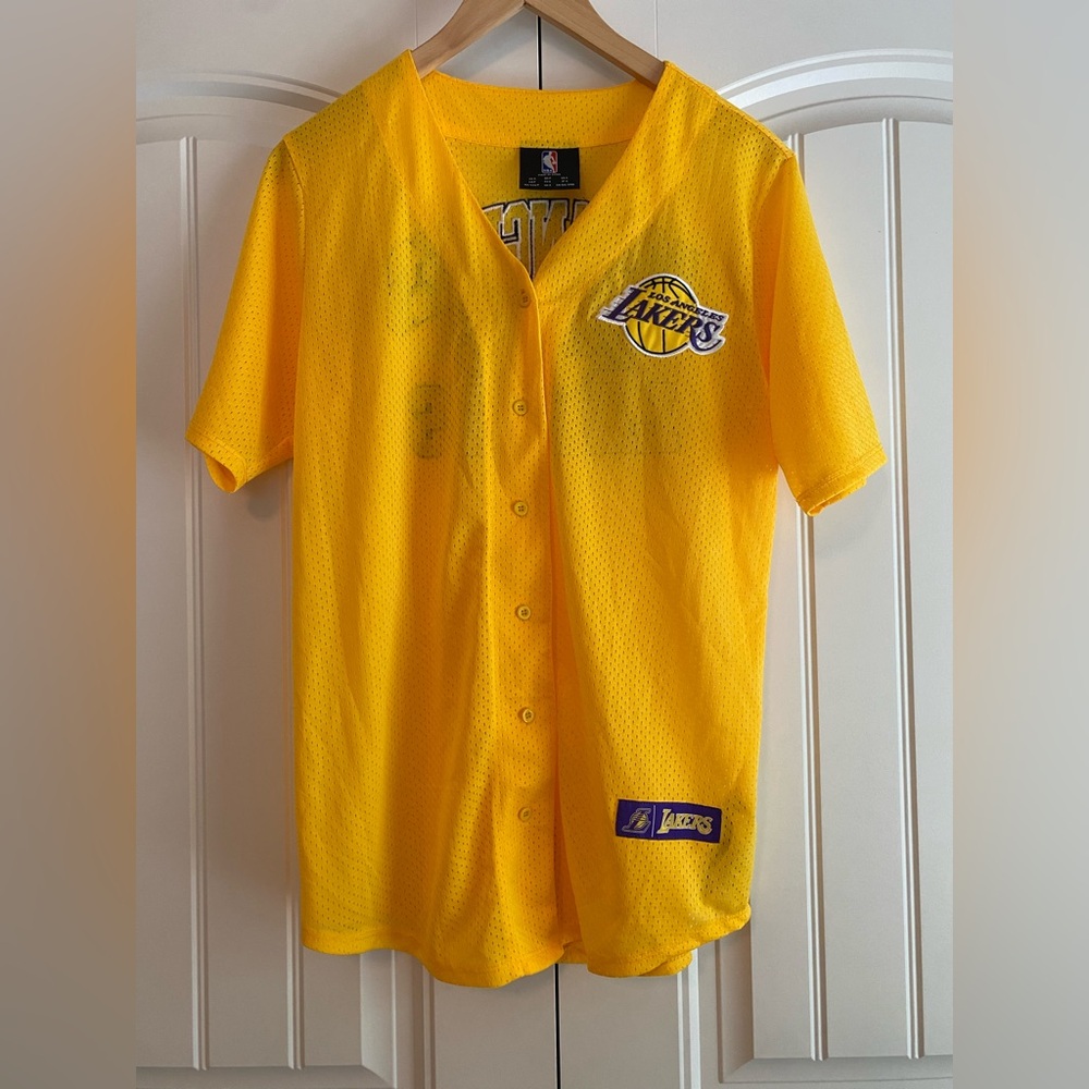 NBA Los Angeles LA LAKERS Men’s Yellow Mesh Button Up Jersey Size Small‎